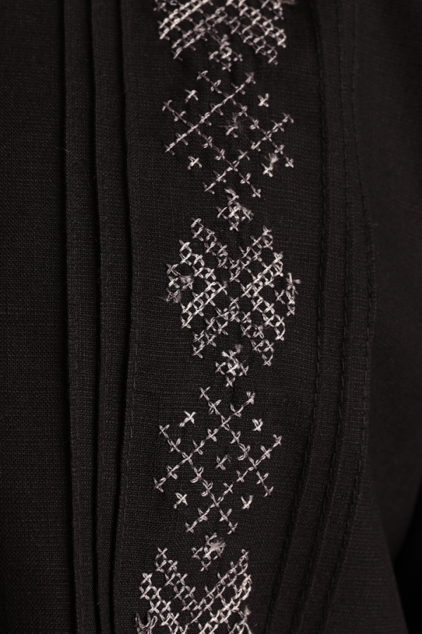 Camisa Guayabera Negra Manga Larga Corte Clásico Bordado Para Hombre